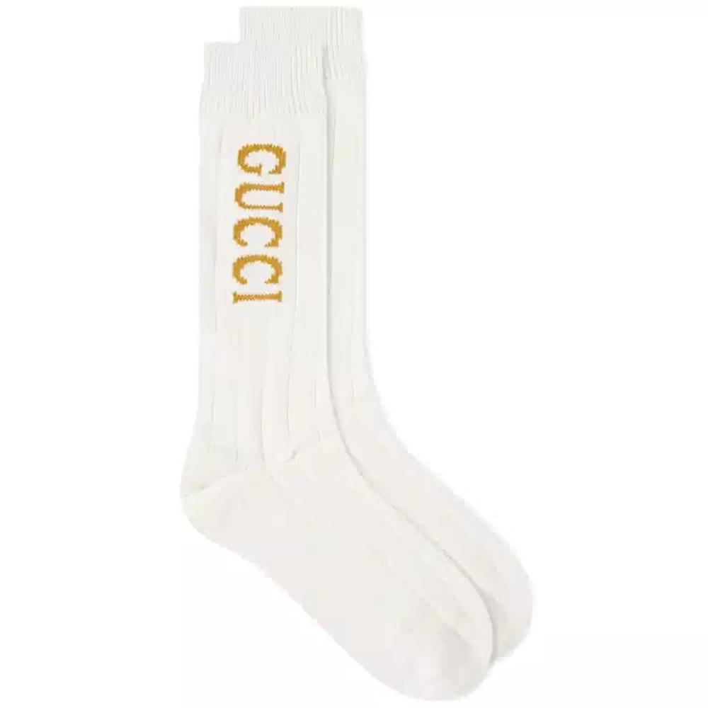 NWT Gucci Logo-Jacquard Ribbed Stretch Cotton-Blend Socks Sz L $270